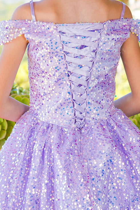 Girls Rainbow Sequin Off Shoulder Short Party Dress, Sizes 2-16 - SophiasStyle.com
